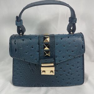 Blue Croc Texture Hand Bag Vegan Leather Small Crossbody Purse Clutch